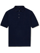 THOM SWEENEY - Slim-Fit Mélange Linen and Cotton-Blend Polo Shirt - Blue