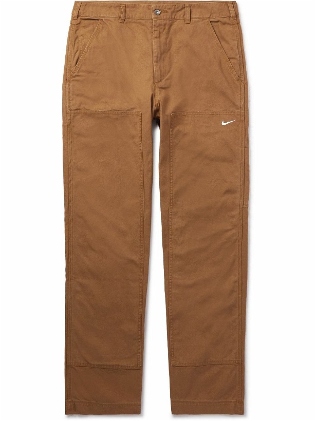 Photo: Nike - Straight-Leg Logo-Embroidered Cotton-Canvas Trousers - Brown