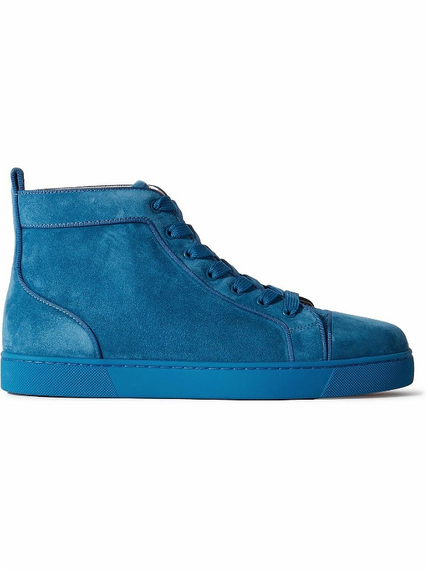 Photo: Christian Louboutin - Louis Logo-Embellished Grosgrain-Trimmed Suede High-Top Sneakers - Blue