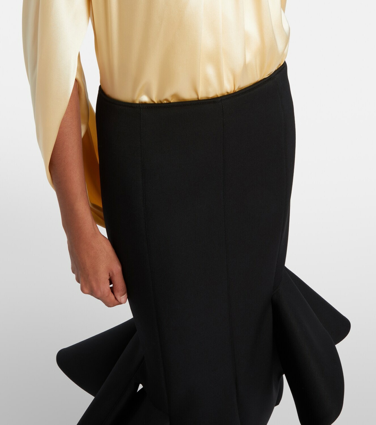 Mugler Asymmetric ruffled wool-blend midi skirt