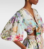 Camilla Tie-front puff-sleeve crop top