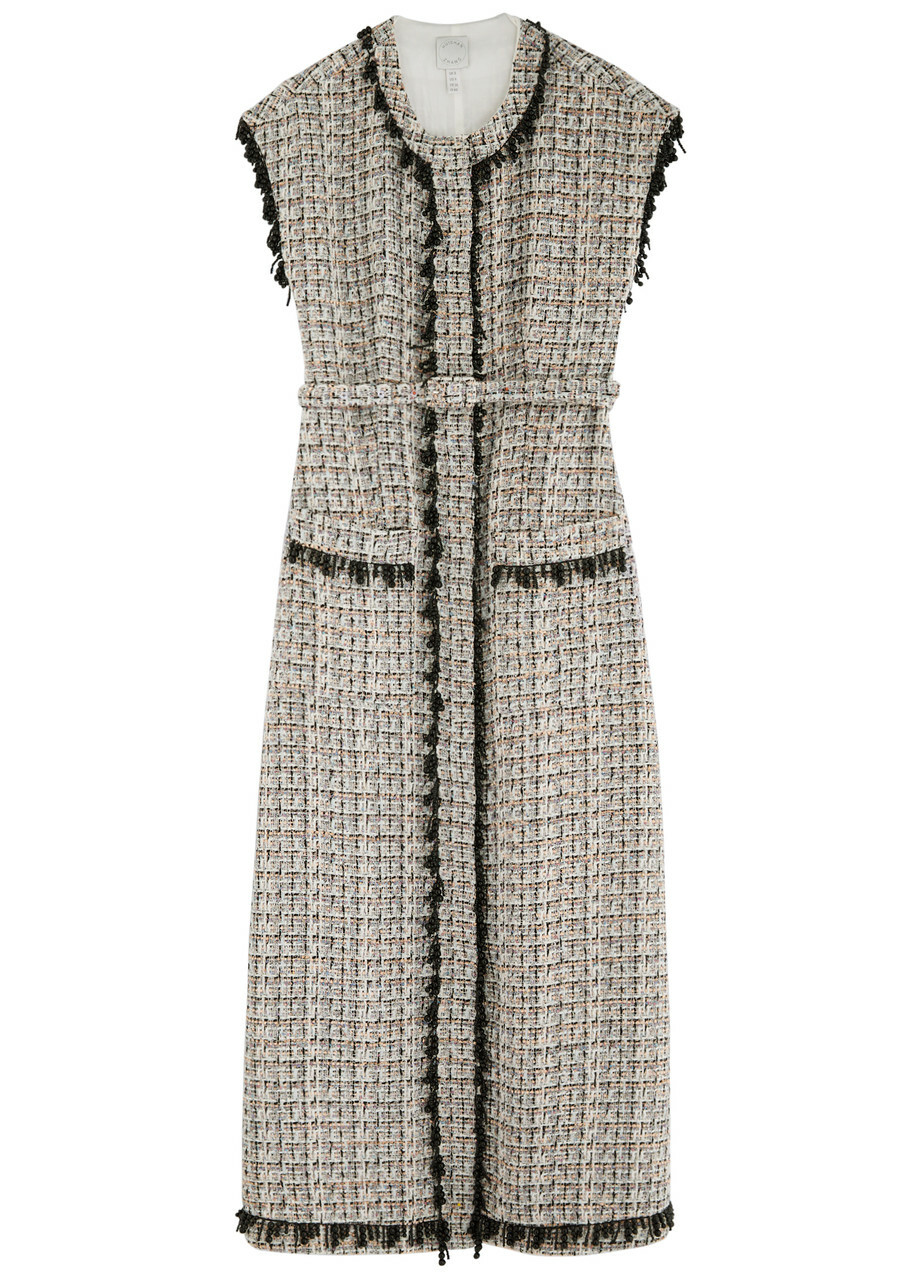 Huishan Zhang Whitney Bead-embellished Tweed Midi Dress Black
