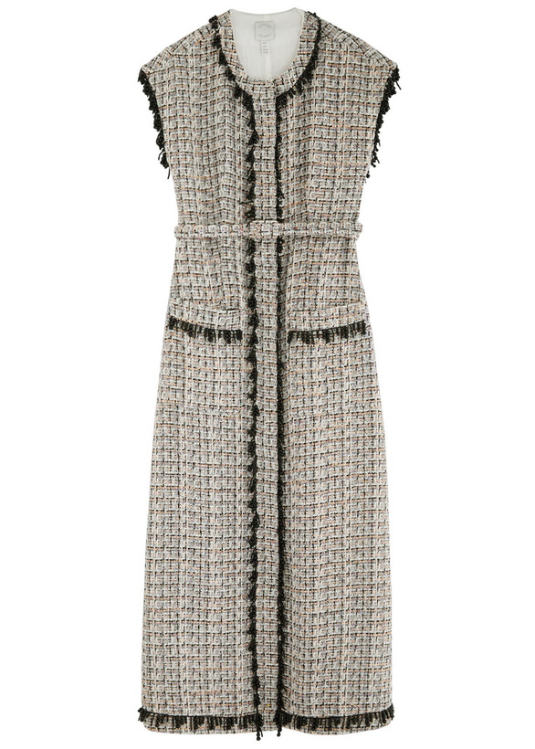Photo: Huishan Zhang Whitney Bead-embellished Tweed Midi Dress Black