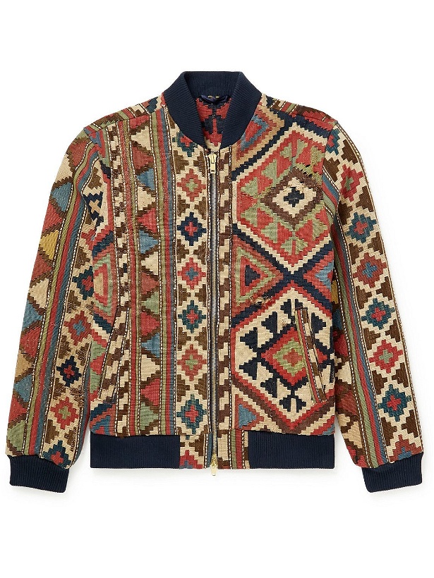 Photo: King Kennedy Rugs - Distressed Upcycled Wool-Jacquard Bomber Jacket - Brown