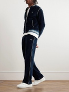 CELINE - Straight-Leg Logo-Embroidered Cotton-Blend Velour Track Pants - Blue