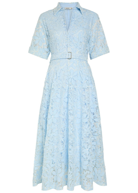 Photo: Simkhai Deanna Floral-appliquéd Lace Midi Shirt Dress Blue