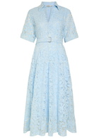 Simkhai Deanna Floral-appliquéd Lace Midi Shirt Dress Blue