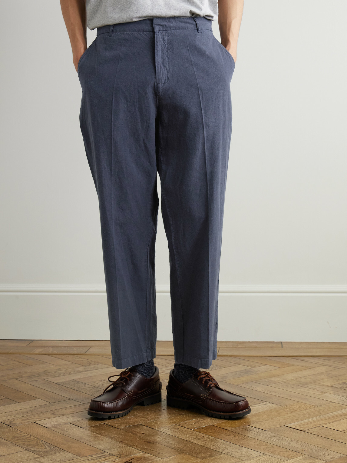 Folk - Lunar Linen and Cotton-Blend Suit Trousers - Blue