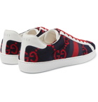 Gucci - Ace Leather-Trimmed Logo-Print Terry Sneakers - Navy