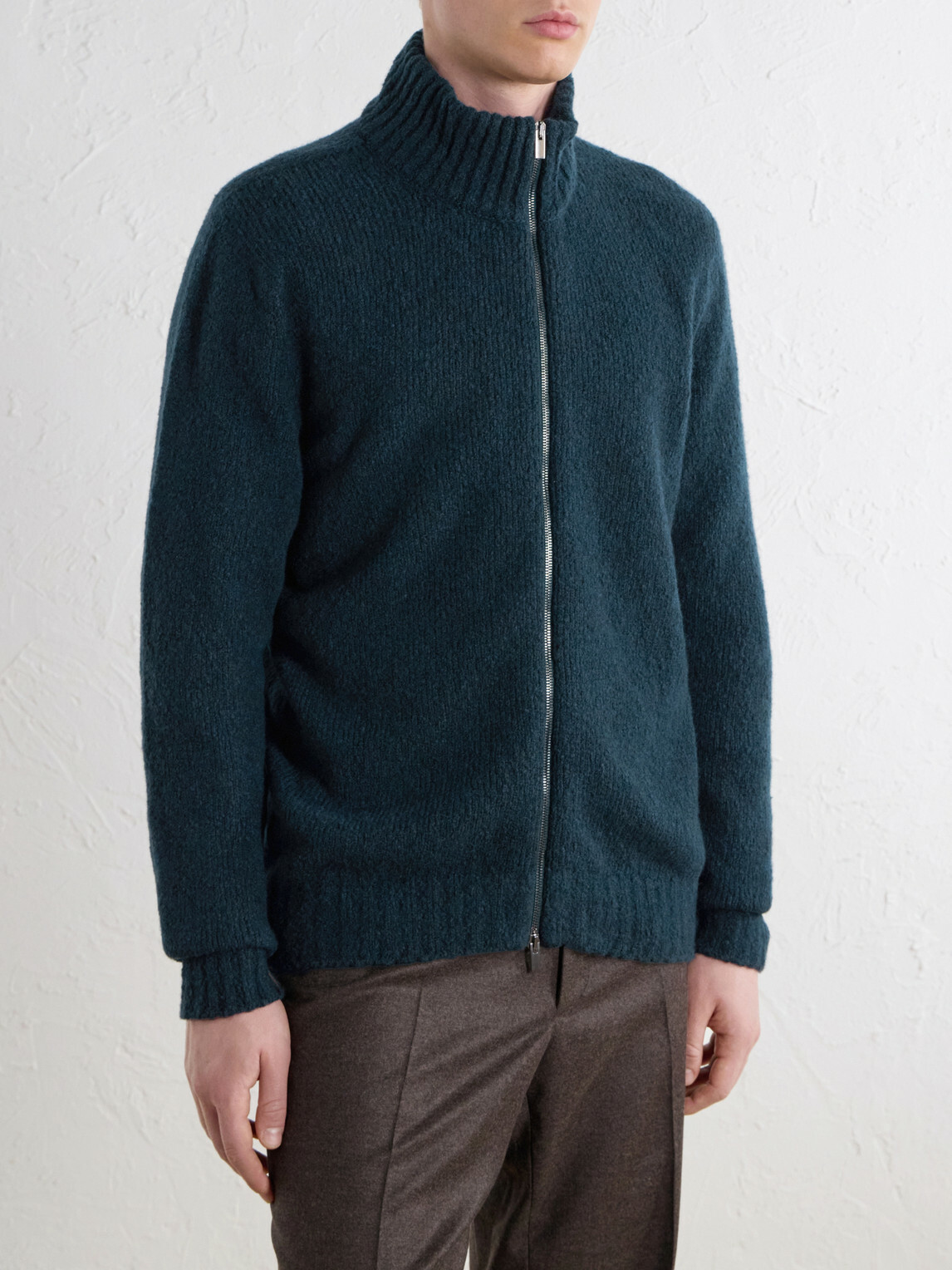 Thom Sweeney - Wool-Blend Zip-Up Mock-Neck Sweater - Green