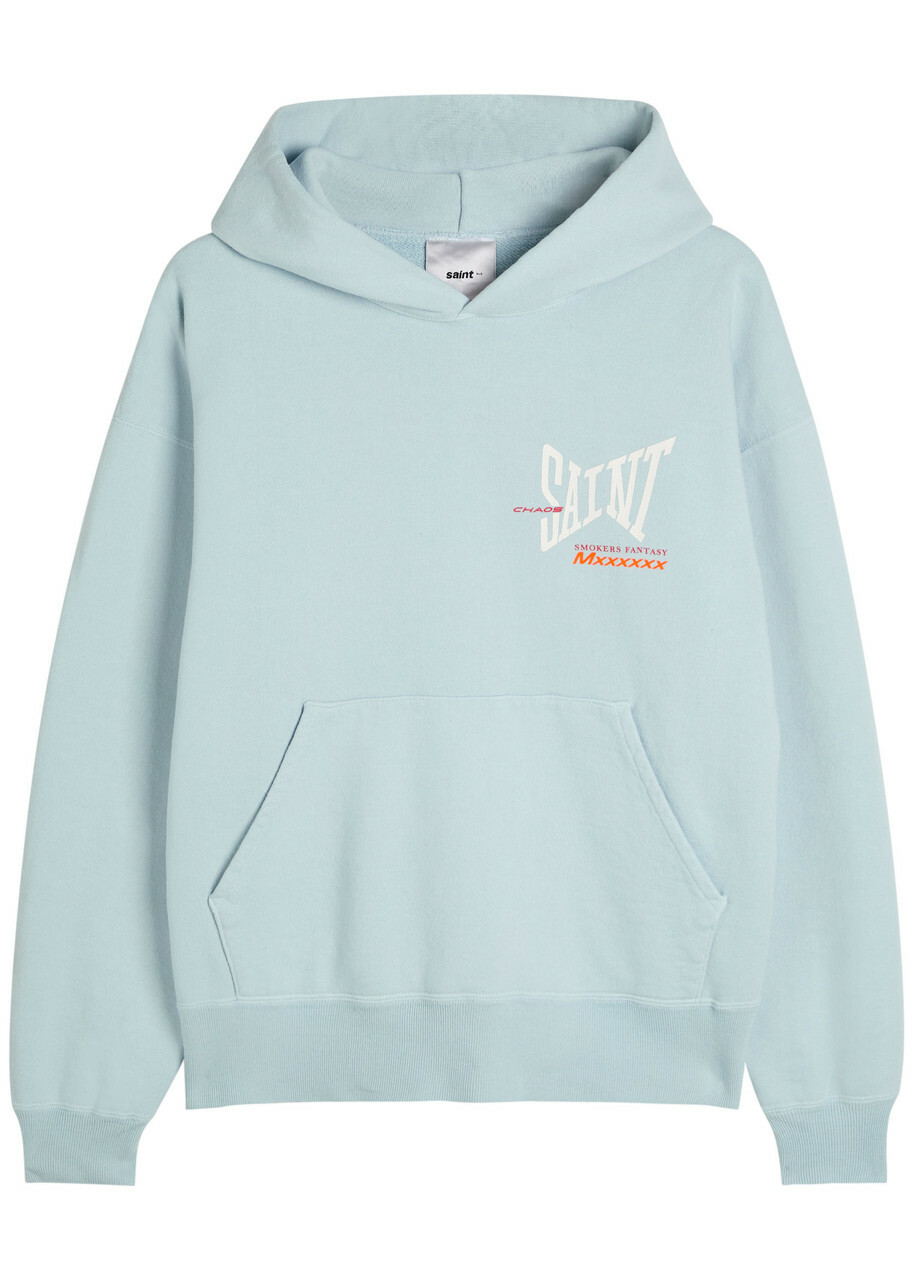 Saint Mxxxxxx Hooded Logo-print Cotton Sweatshirt Light Blue