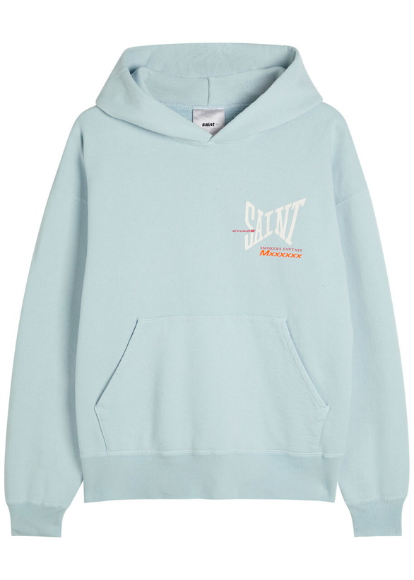 Photo: Saint Mxxxxxx Hooded Logo-print Cotton Sweatshirt Light Blue