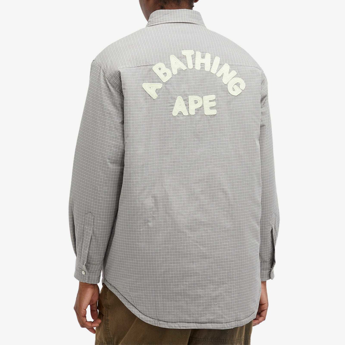 A Bathing Ape Women's Check Padded Shirt Jacket in Gray 