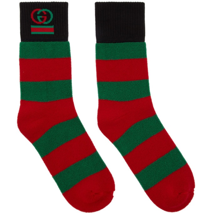 Photo: Gucci Red and Green Interlocking G Striped Socks