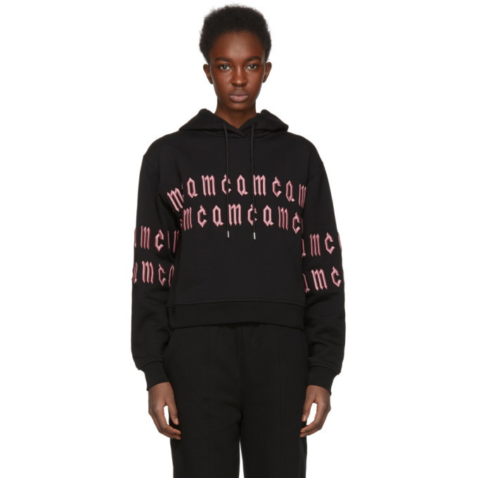 Photo: McQ Alexander McQueen Black Cropped Repeat Logo Hoodie