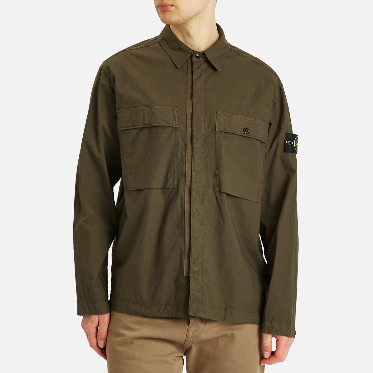 Stone Island Men's Tela Paracadute Shirt Jacket in Military Green