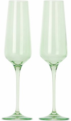 Estelle Colored Glass Green Champagne Flute Glasses Set, 10 oz