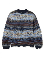 BALENCIAGA - Oversized Distressed Fair Isle Wool-Blend Sweater - Blue