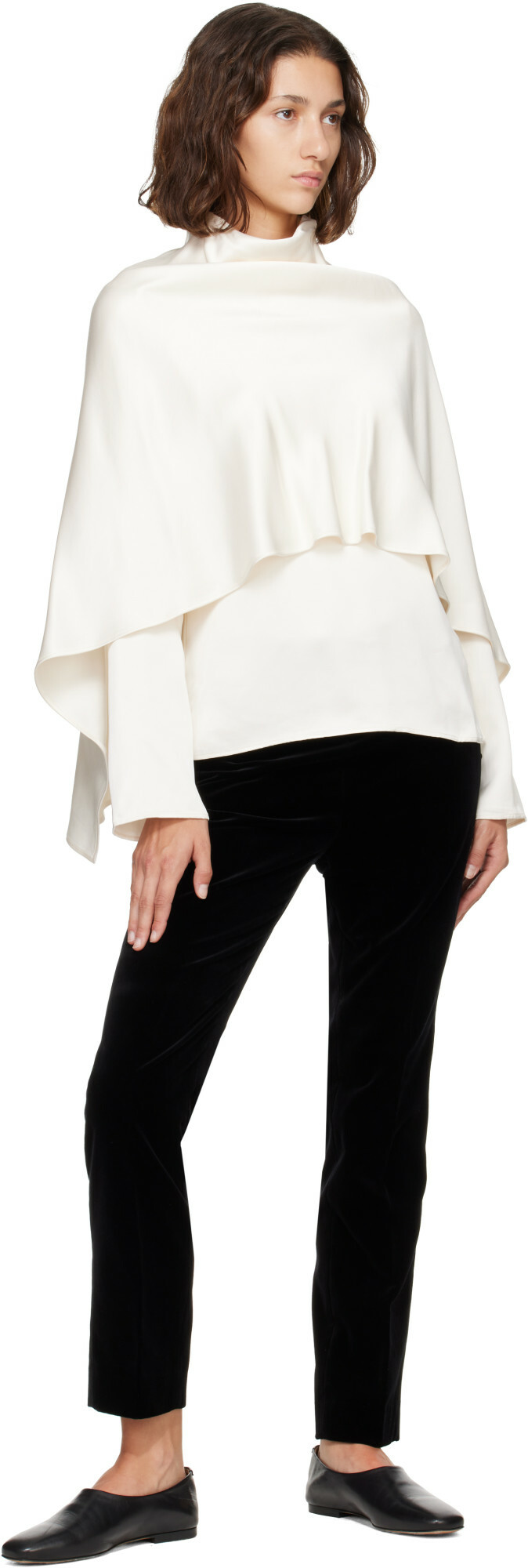 Róhe Off-White Satin Cape Blouse