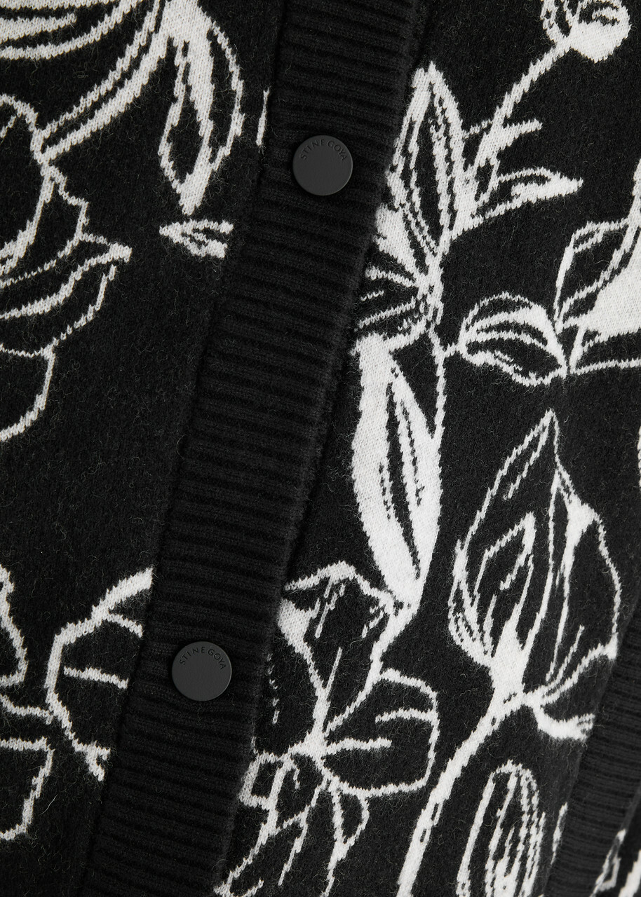 Stine Goya Floral-intarsia Wool-blend Cardigan Black And White