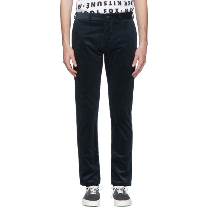 Photo: Maison Kitsune Blue Corduroy Perfect Chino Trousers