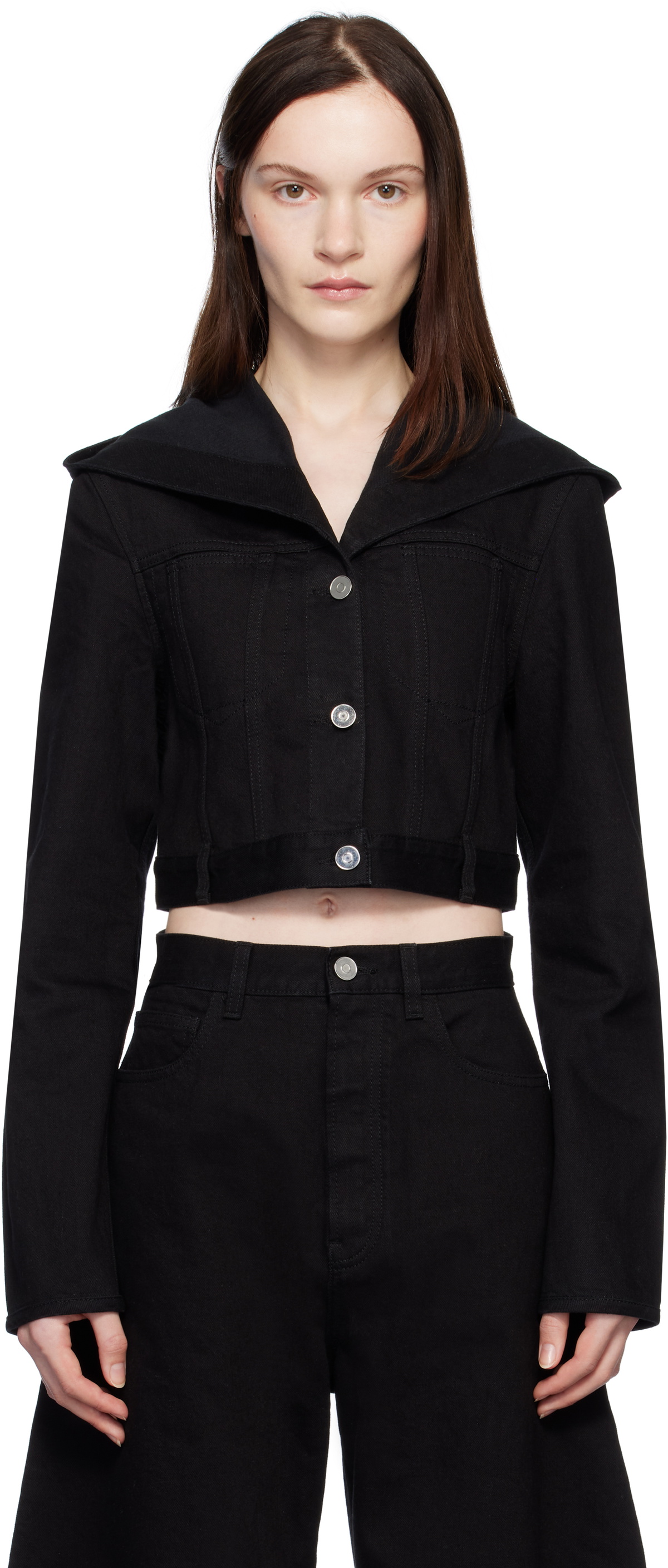 ALAÏA Black Cropped Hooded Denim Jacket ALAÏA