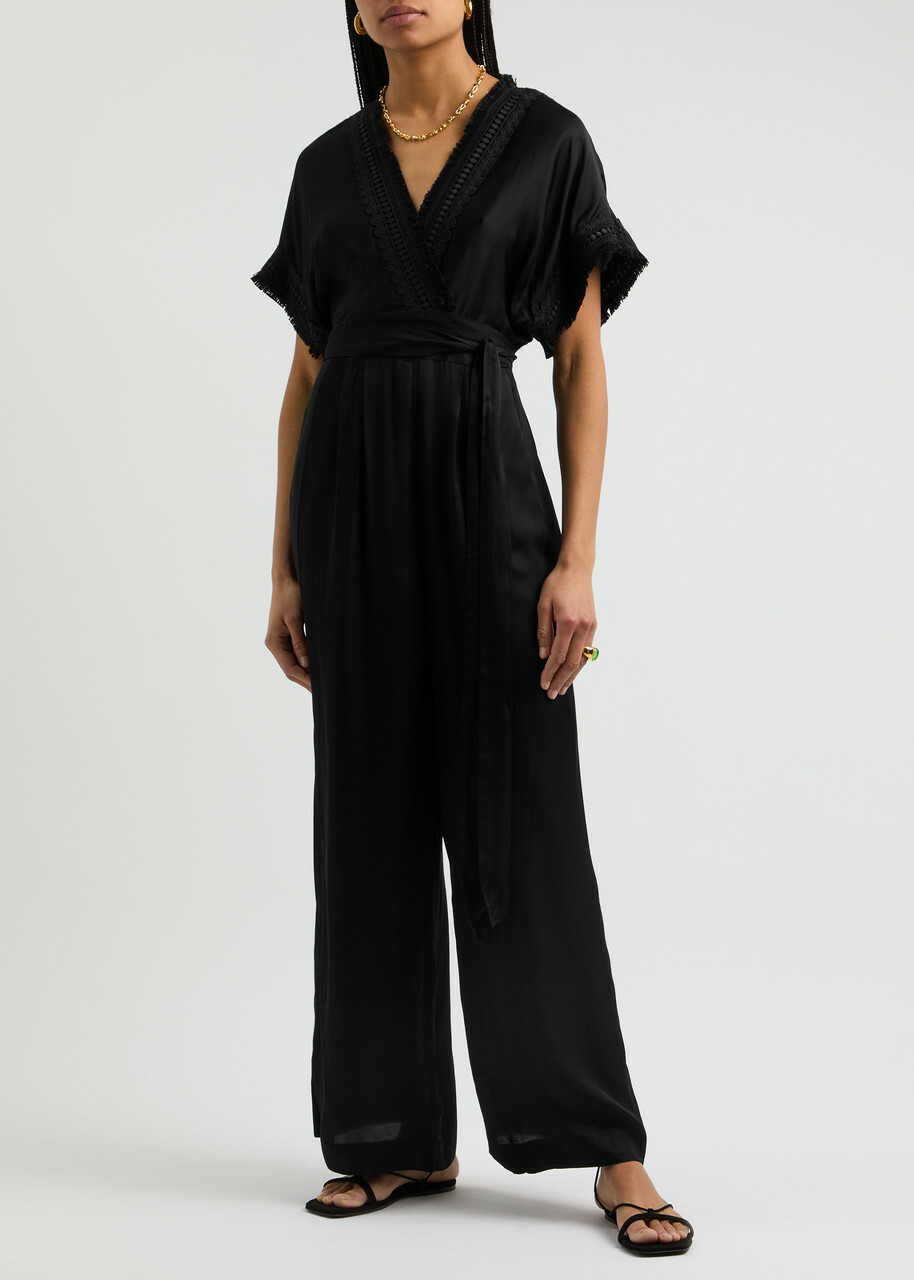 Diane Von Furstenberg Dechen Wide-leg Satin Jumpsuit Black