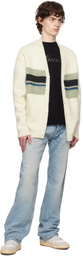 Lanvin Off-White & Green Striped Brushed Mohair Cardigan