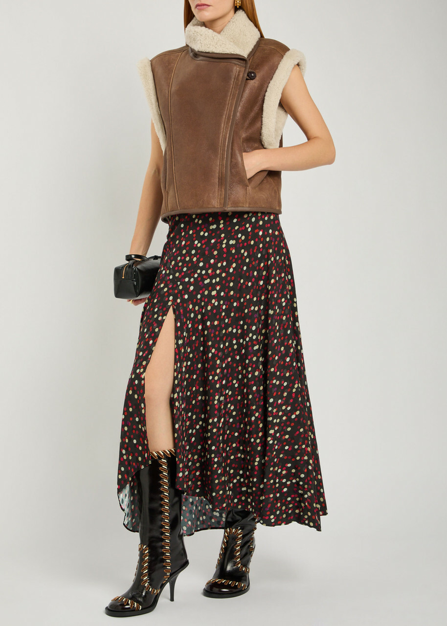 Isabel Marant Alime Shearling-trimmed Leather Sleeveless Jacket Brown