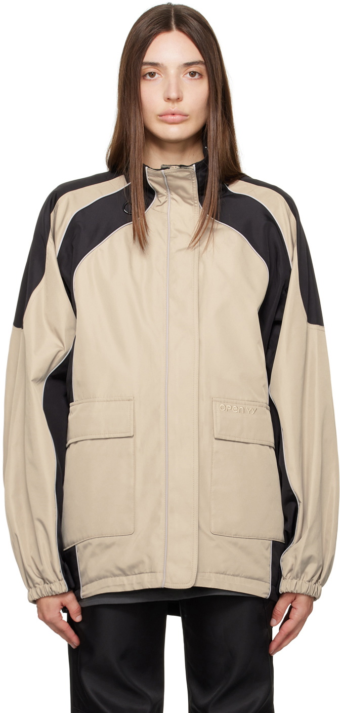 OPEN YY Black & Beige Paneled Track Jacket