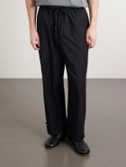 ATON - Wide-Leg Cotton-Blend Gabardine Drawstring Trousers - Black