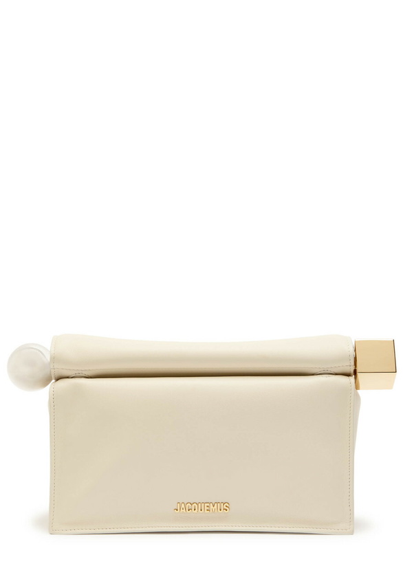 Photo: Jacquemus La Pochette Rond Carre Leather Clutch - Ivory - One Size