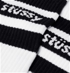 Stüssy - Logo-Intarsia Ribbed Cotton-Blend Socks - White