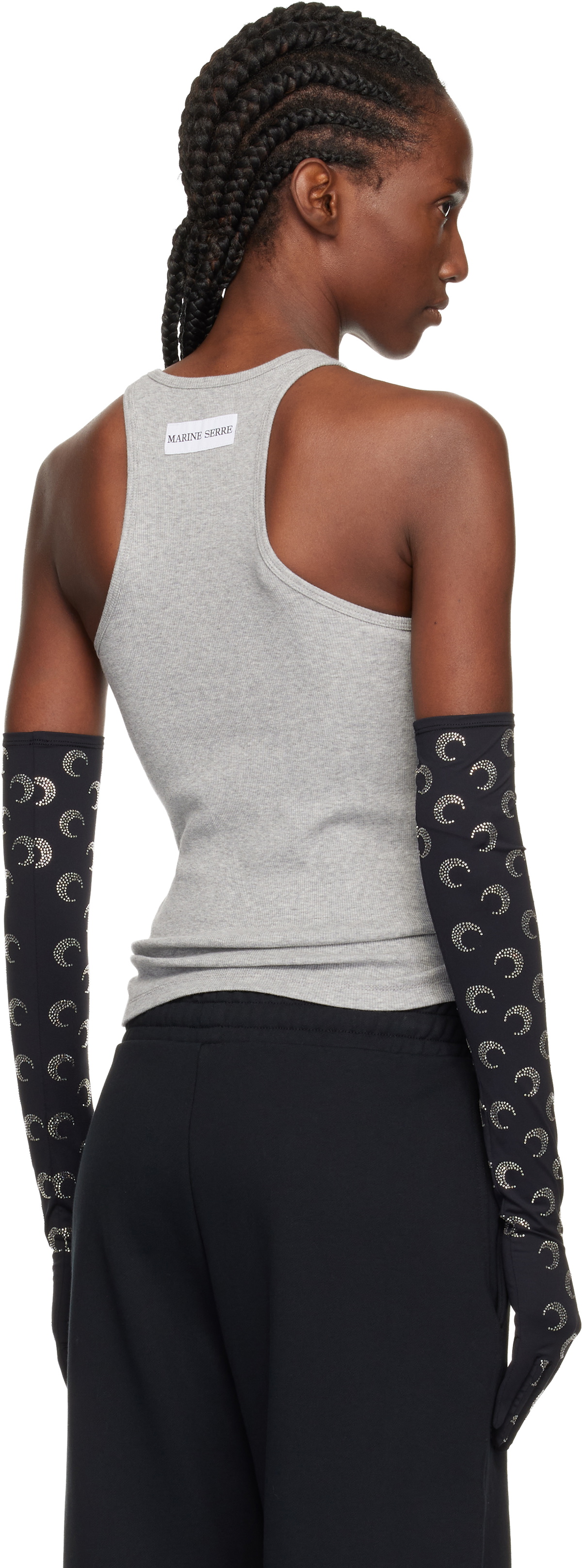 Marine Serre Gray Moon Logo Ribbed Jersey Tank Top
