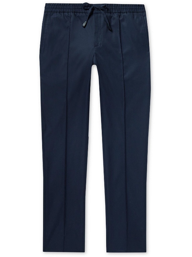 Photo: Brioni - Sydney Slim-Fit Tapered Cotton-Gabardine Drawstring Trousers - Blue