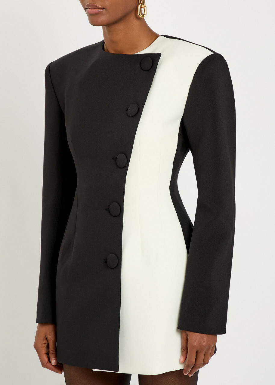 Ronny Kobo Jae Colour-block Crepe Mini Dress Black And White