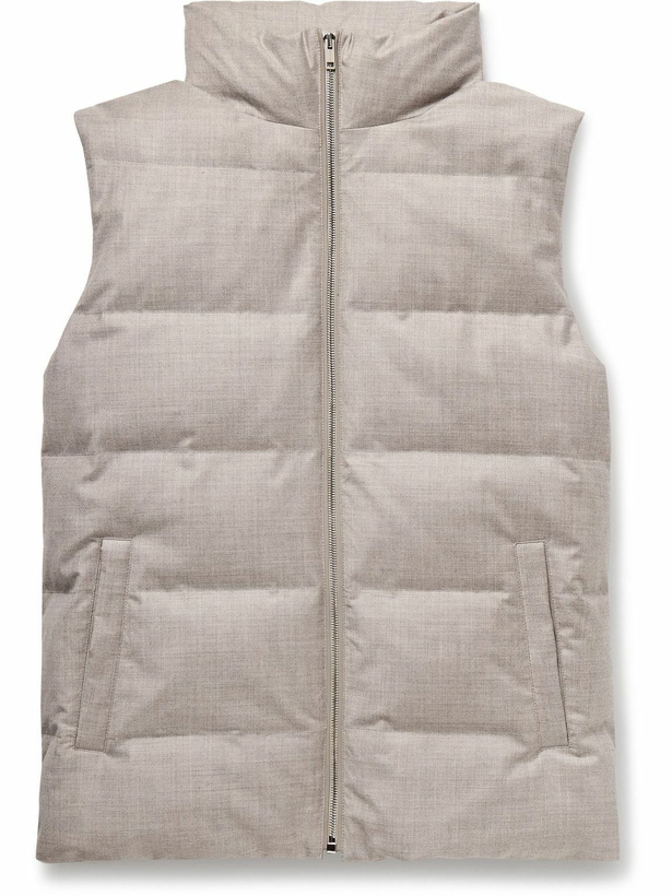 Photo: Yves Salomon - Leather-Trimmed Quilted Green Storm System® Wool and Silk-Blend Down Gilet - Gray