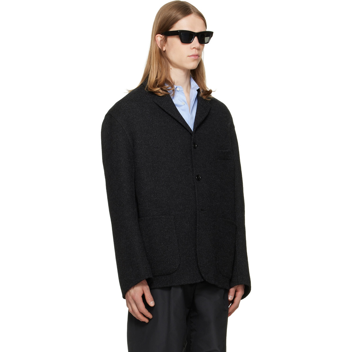 Jil Sander Gray Wool Chevron Jacket