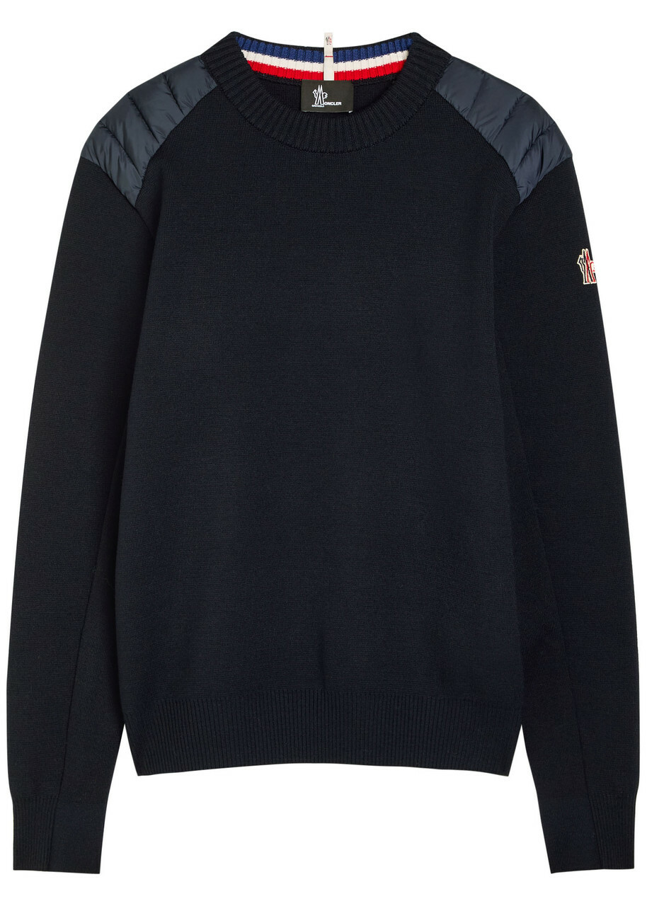 Moncler Grenoble Padded-shoulder Shell and Wool-blend Jumper Navy
