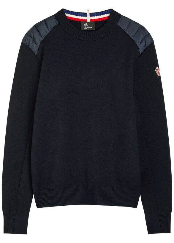 Photo: Moncler Grenoble Padded-shoulder Shell and Wool-blend Jumper Navy