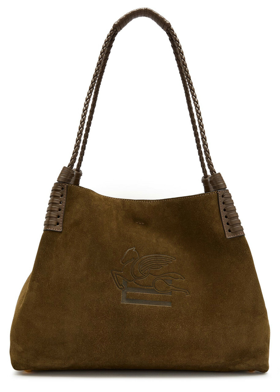 Etro Libra Medium Leather and Suede Tote - Khaki - One Size
