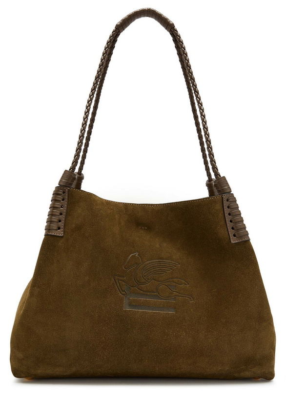 Photo: Etro Libra Medium Leather and Suede Tote - Khaki - One Size