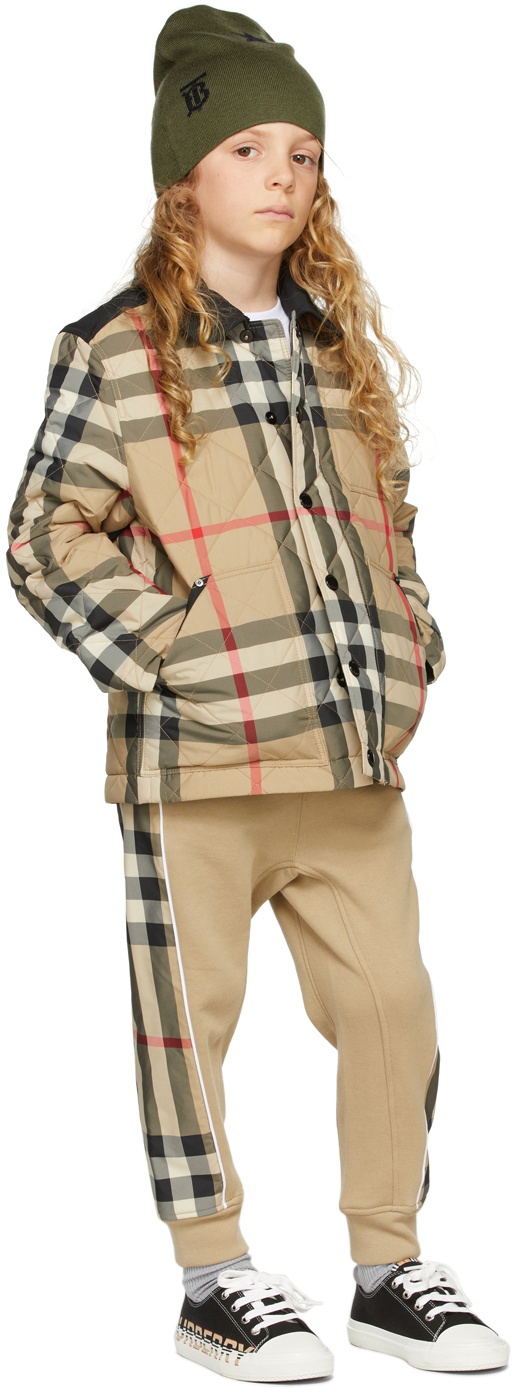 Kids Beige Check Panel Lounge Pants by Burberry on Sale