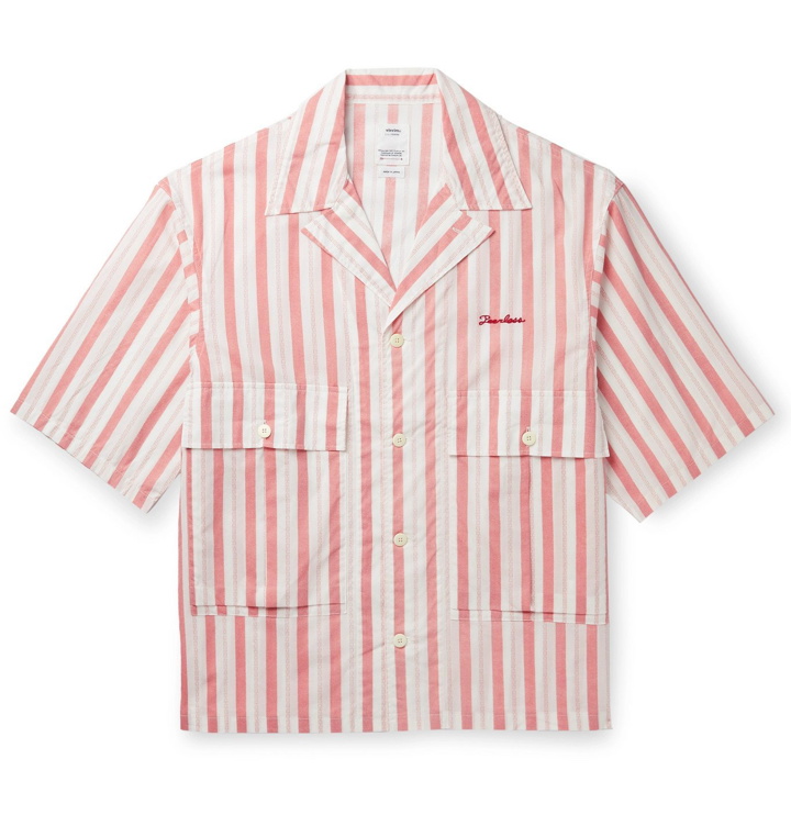Photo: visvim - Camp-Collar Embroidered Striped Cotton Shirt - Red