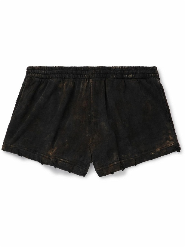 Photo: Balenciaga - Straight-Leg Distressed Bleached Cotton-Jersey Shorts - Black