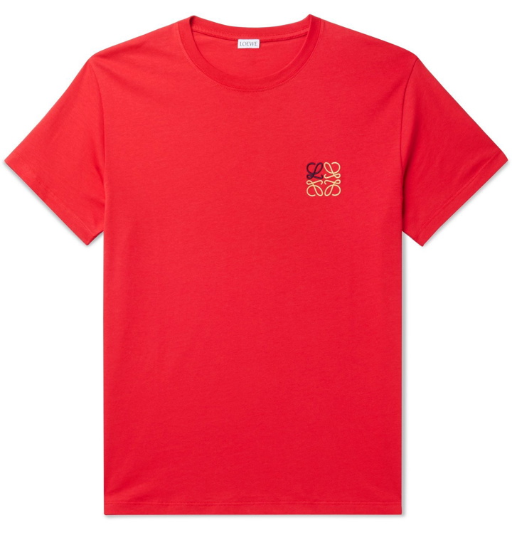Photo: Loewe - Logo-Embroidered Cotton-Jersey T-Shirt - Red