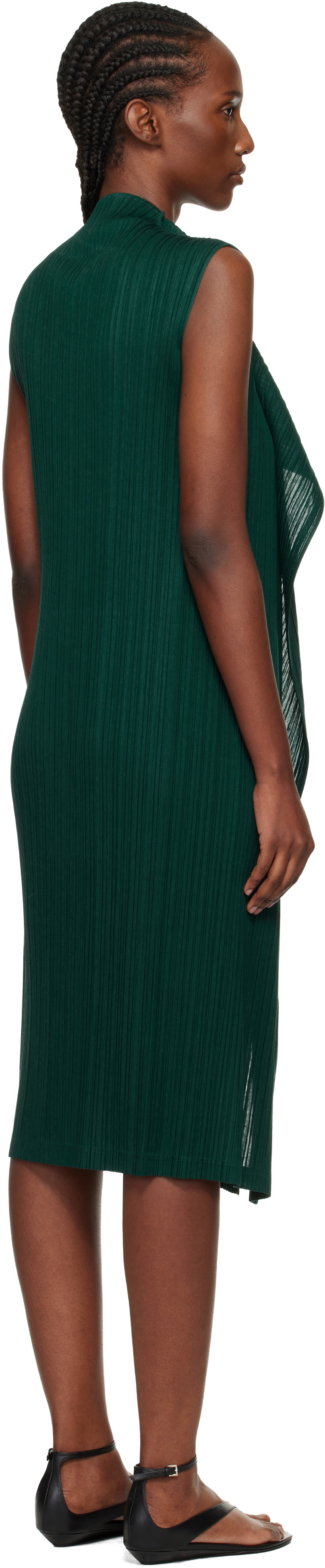PLEATS PLEASE ISSEY MIYAKE Green Ramie Pleats Maxi Dress