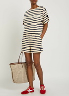 Moncler Striped Cotton Shorts Beige