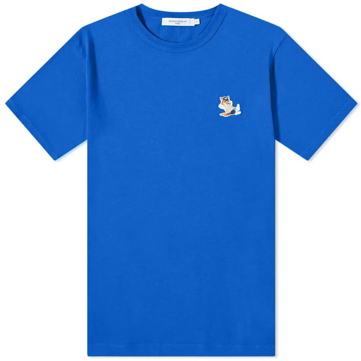 Photo: Maison Kitsuné Men's Chillax Fox Patch Classic T-Shirt in Deep Blue