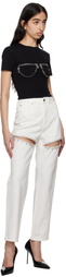AREA White Crystal Slit Jeans